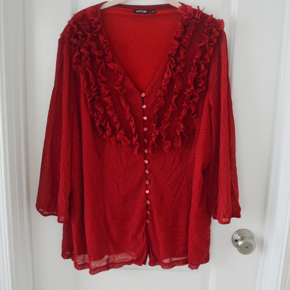 Red Polka Dot Ruffled Blouse
